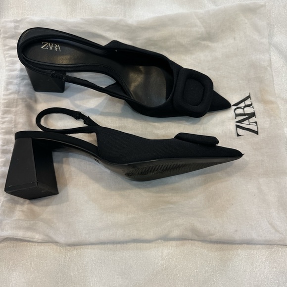 Zara Women's Black Pointed Slingback Block Heels - Picture 1 of 5
